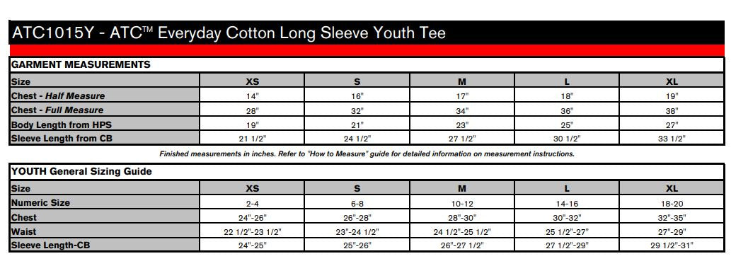 ATC™ EVERYDAY COTTON LONG SLEEVE YOUTH TEE. ATC1015Y