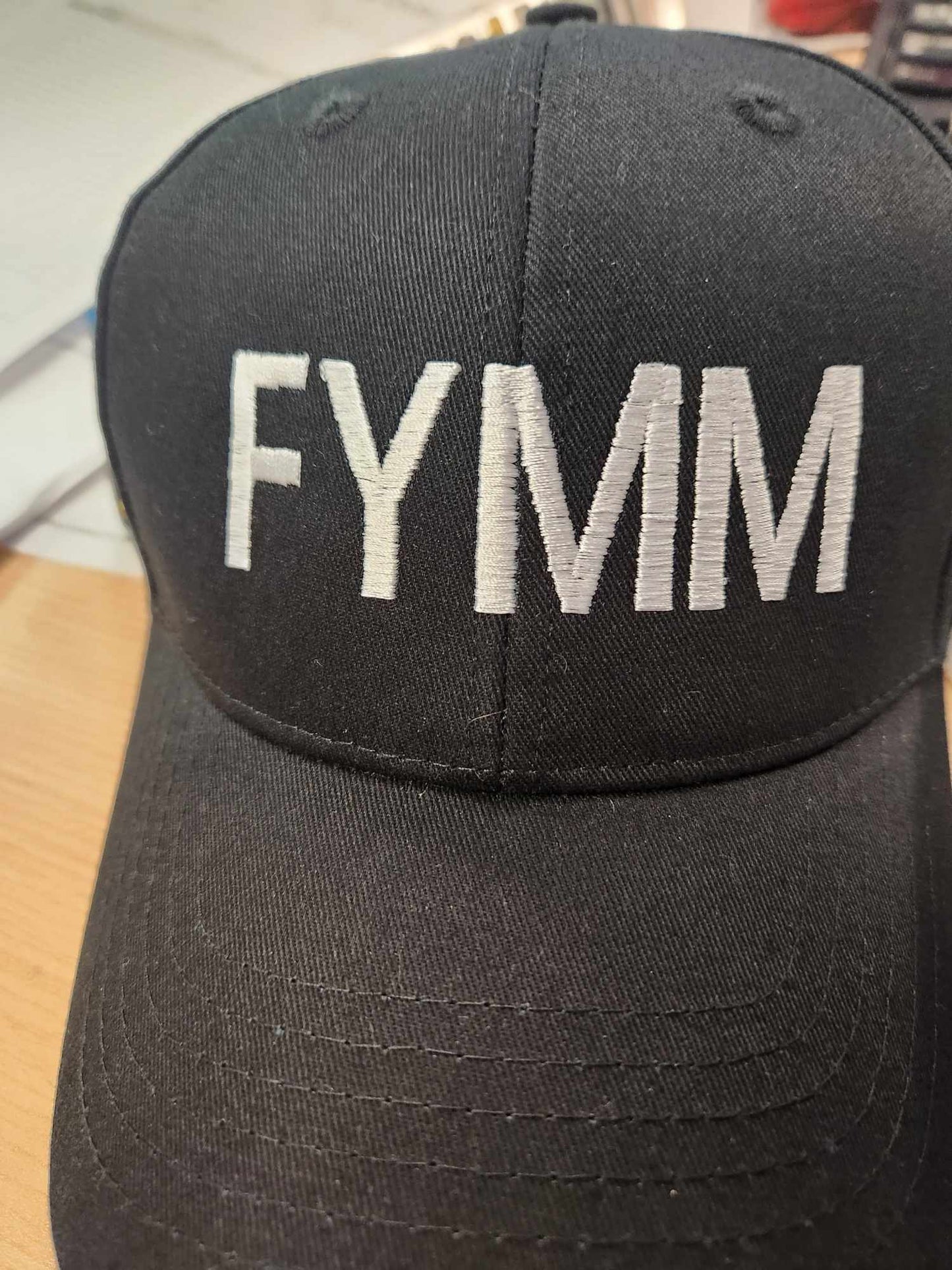 FYMM Hat - Black with white letter embroidery