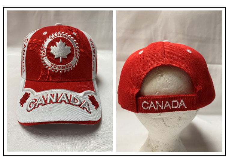 BALL CAP: CANADA on bill with Leaf Crest, Multi-layered embroidered