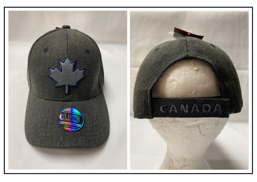 BALL CAP: CANADA MAPLE LEAF silver grey embroidery on charcoal cap