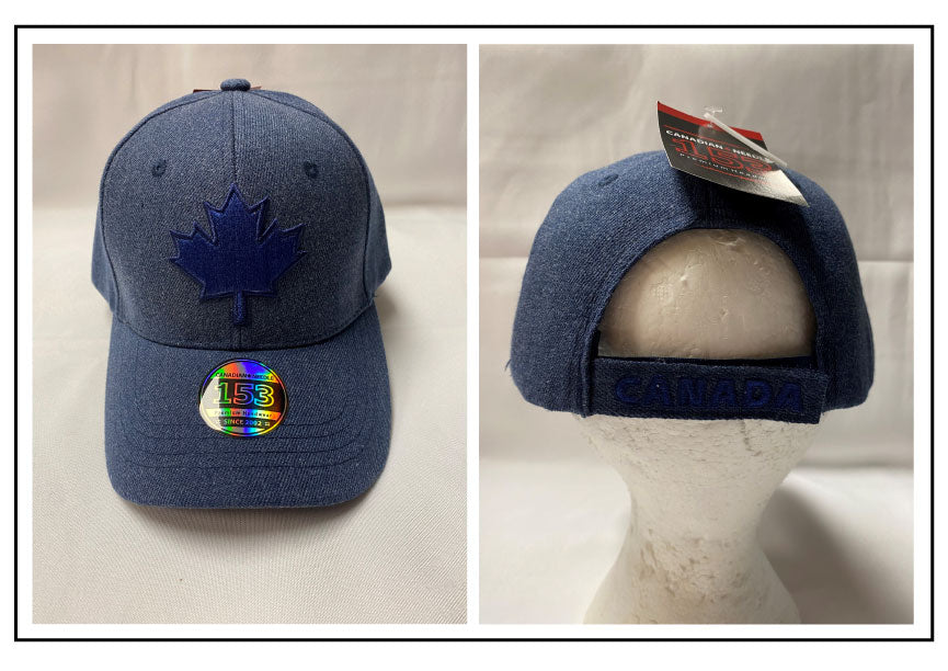 BALL CAP: CANADA MAPLE LEAF royal navy embroidery on brushed blue cap