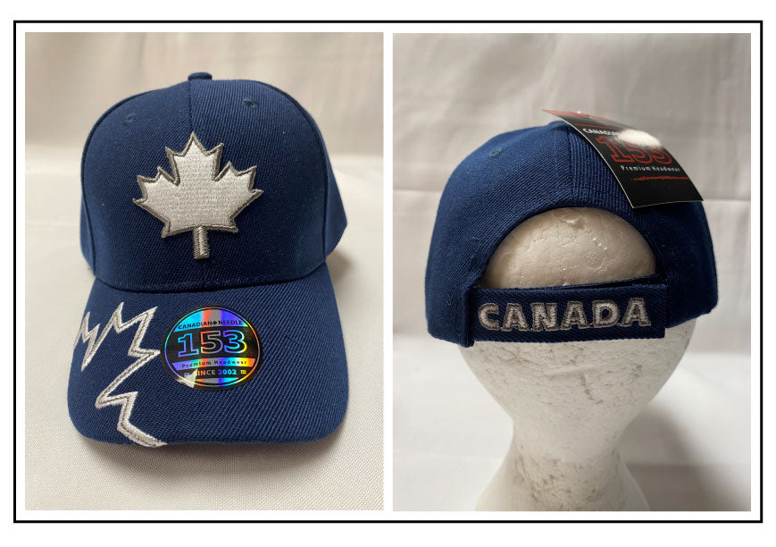 BALL CAP: CANADA MAPLE LEAF white/grey line embroidery on navy cap