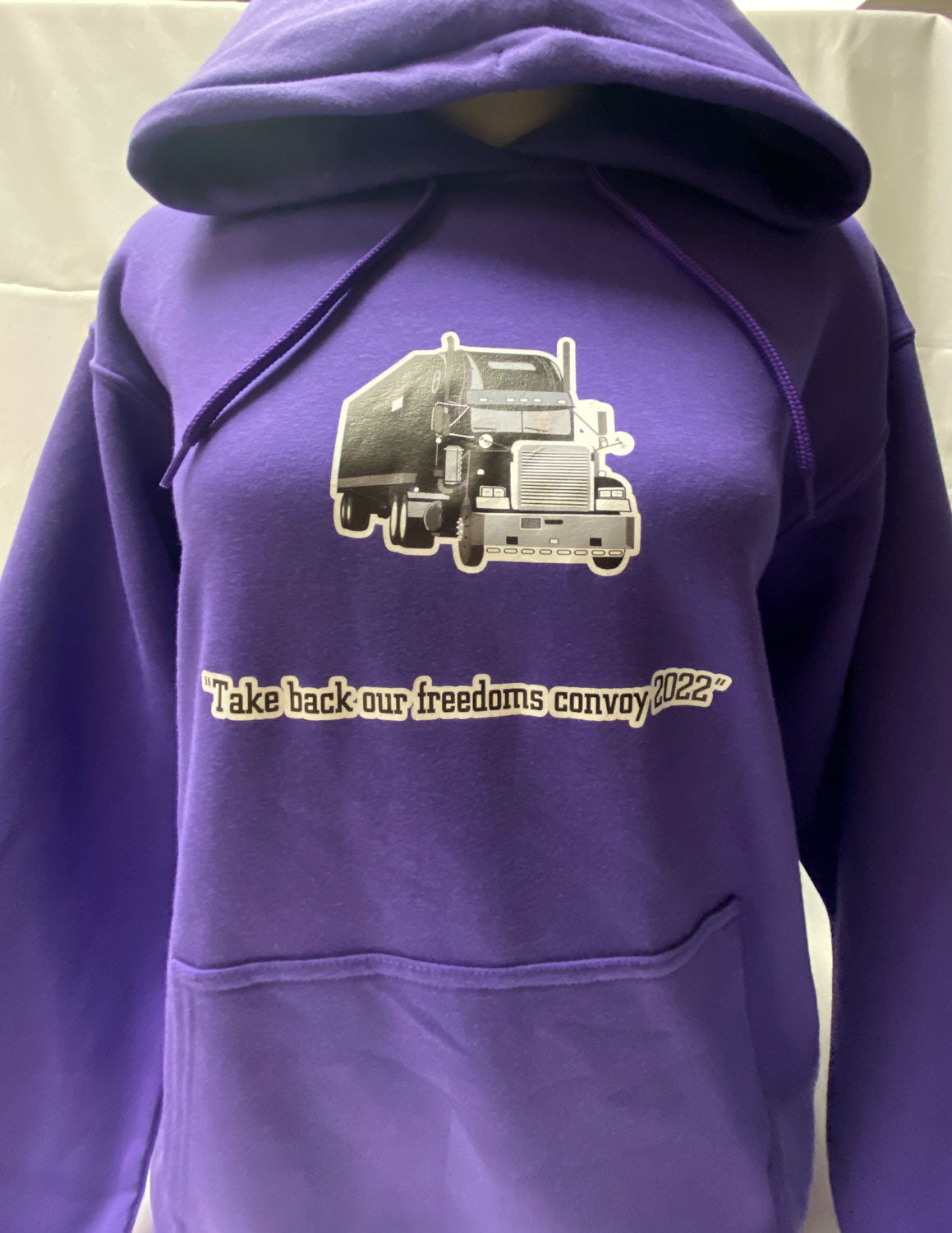Freedom Convoy 2022 Trucker hoodie, purple with black truck