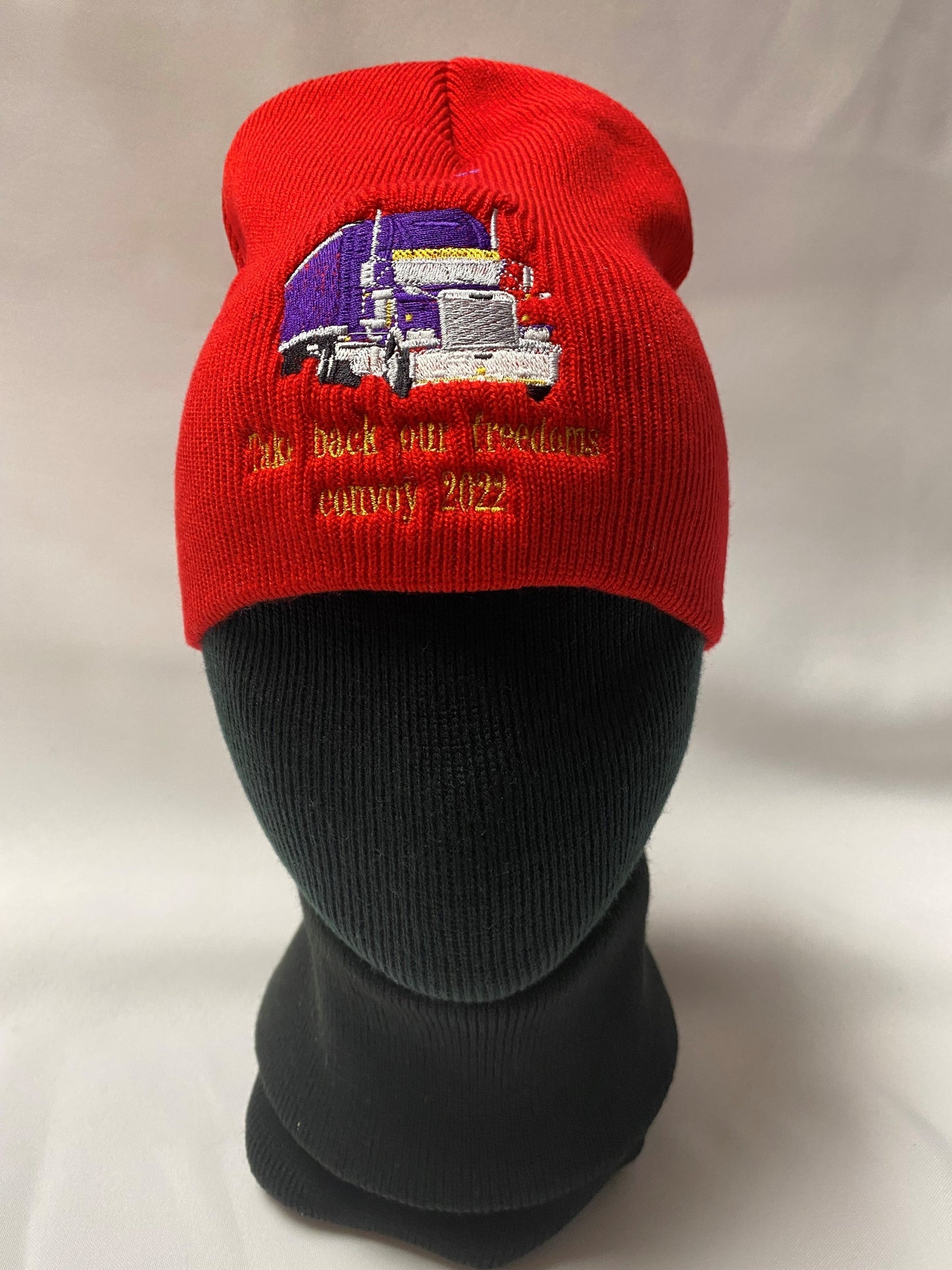 TRUCKER TOQUE red (no rim): "Take back our freedoms convoy 2022"