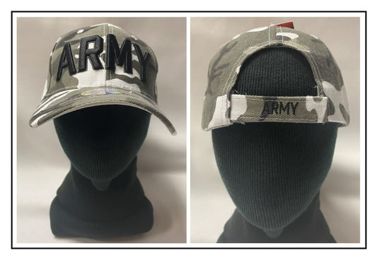 ARMY LETTERS with black embroidered letters on Big Camouflage pattern greyish tone