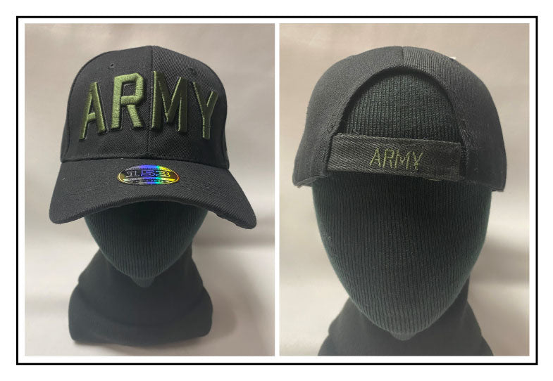 ARMY LETTERS with hunter green embroidery on black cap
