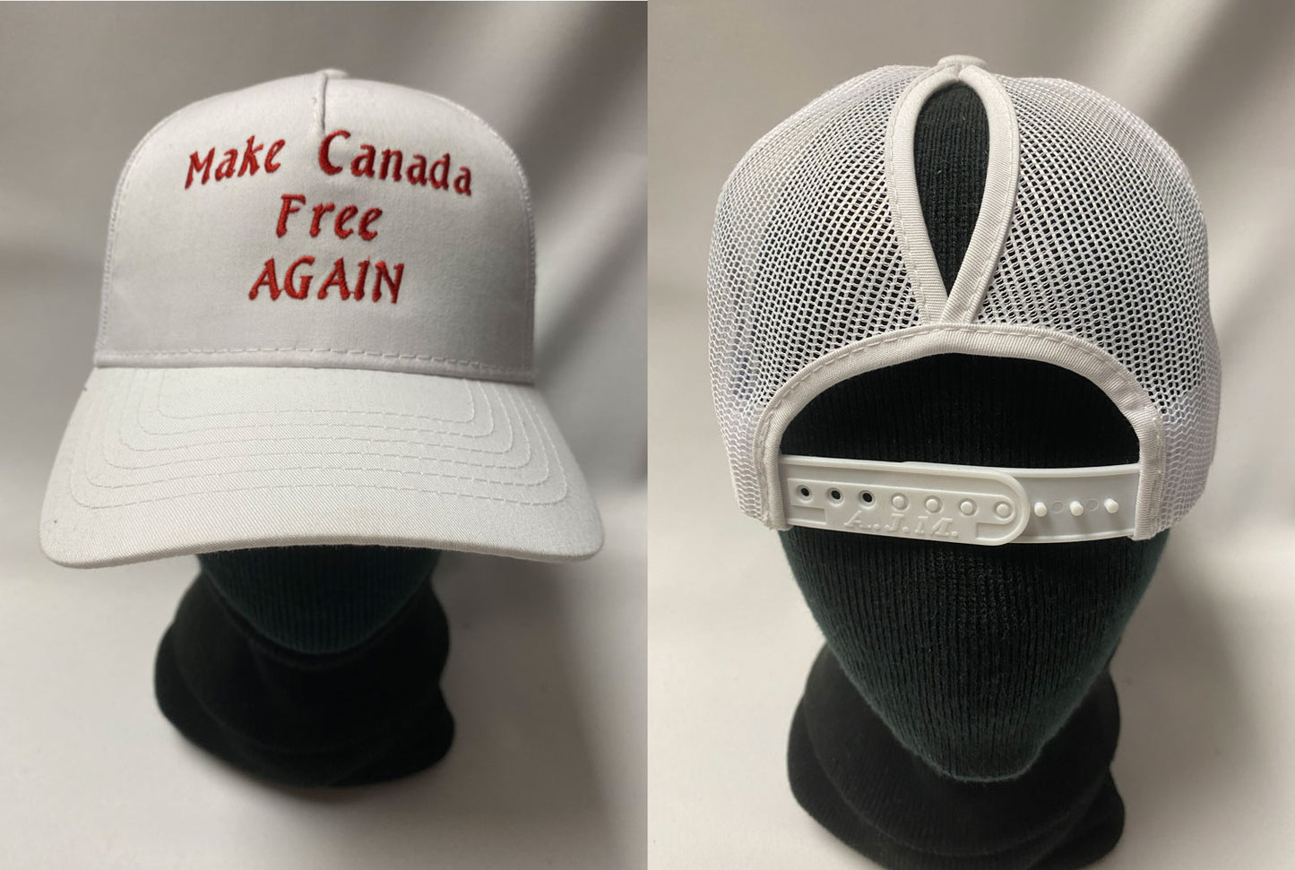 PONYTAIL BALL CAP "MAKE CANADA FREE AGAIN" 2022 - red embroidery on white