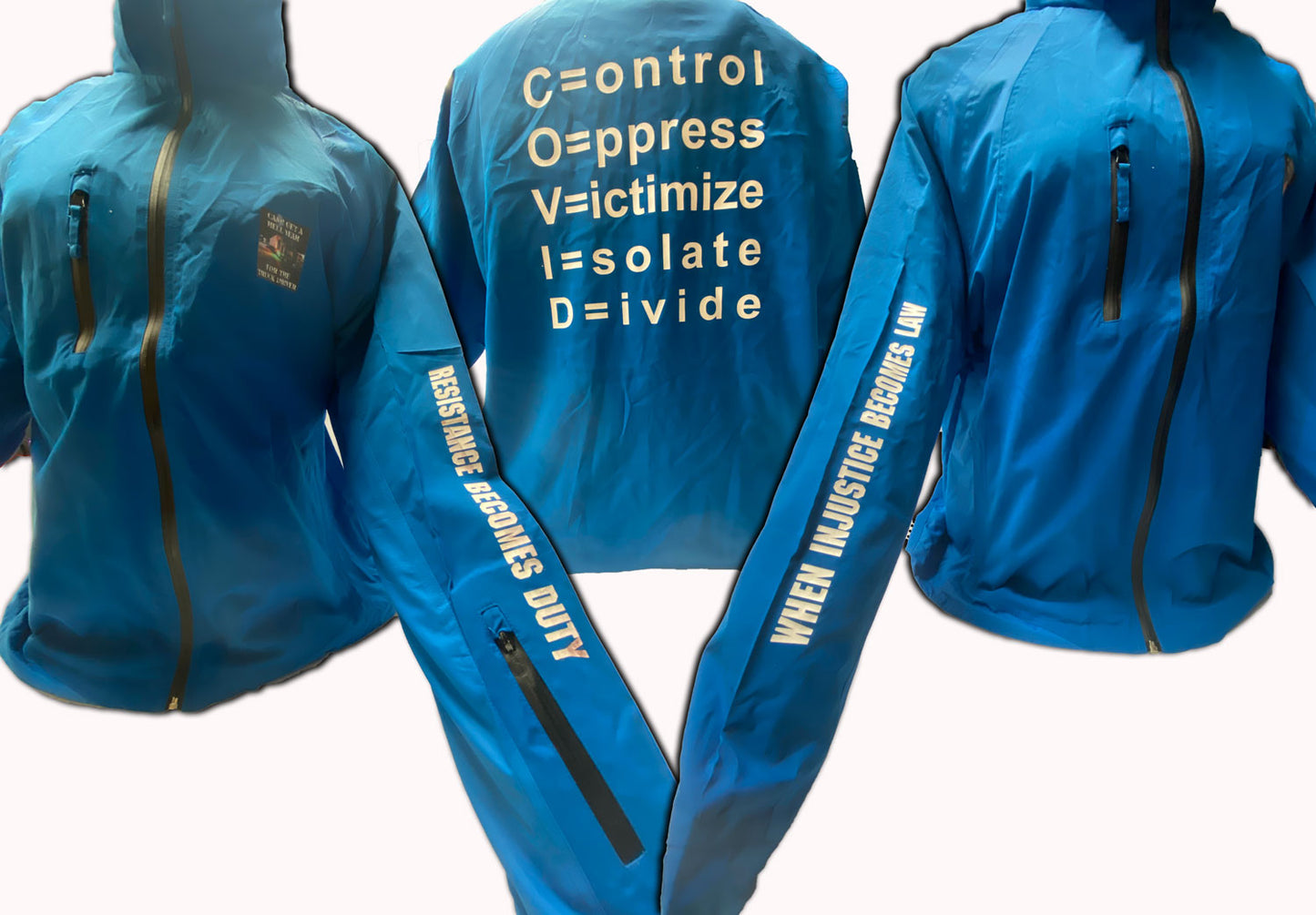 PANDEMIC Jacket in bright blue - Text on arms and back